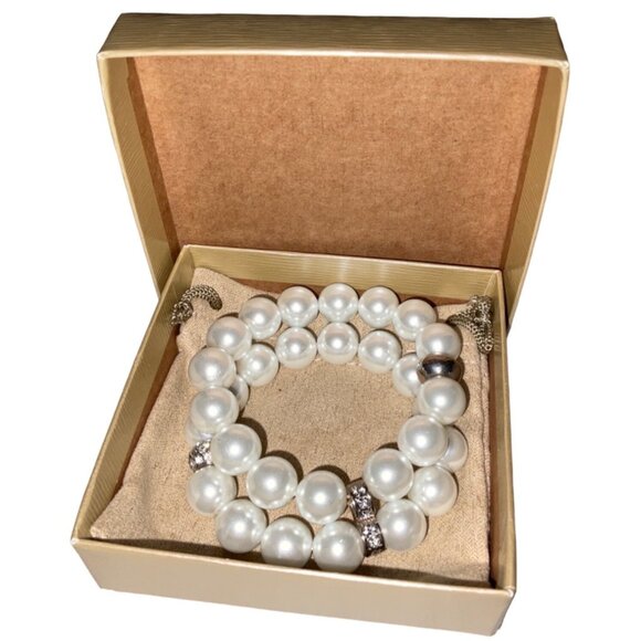 JTV Bracelet 7 Inches Rhinestone Pearl White - Picture 1 of 3